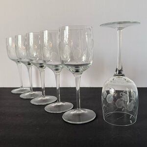 Set of 6 Toscany Encore Etched Floral Fuchsia Wine Glasses